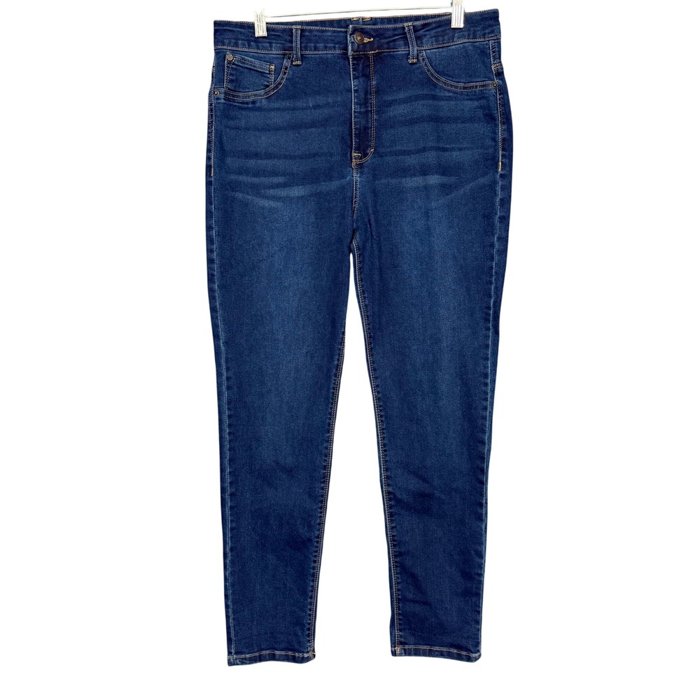 Curve Appeal Skinny Jeans Womens 14/32 Blue Dark Wash High Rise Stretch Denim